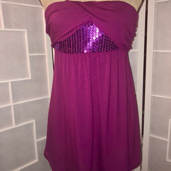 Express Hot Pink Sequin Strapless Blouse - Picture 4 of 7